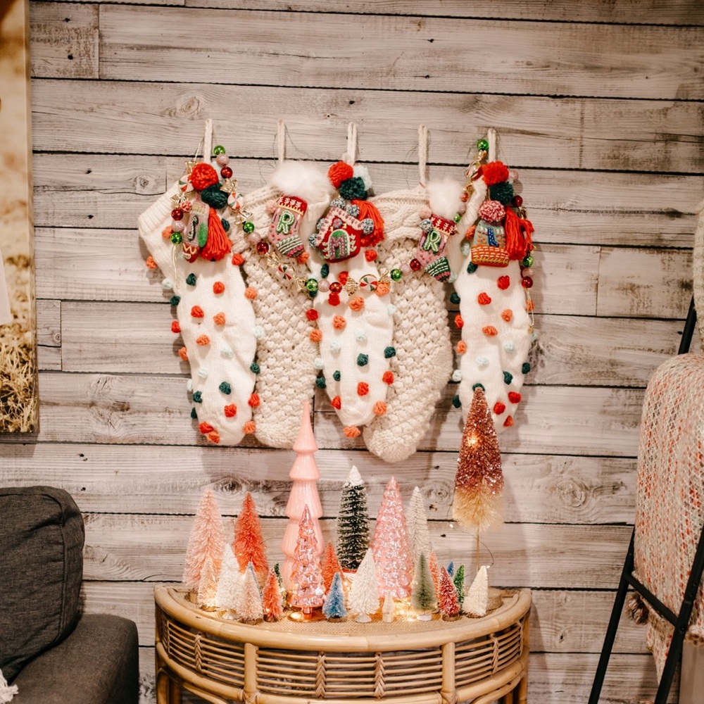 Anthro sally Christmas Stockings with Pom Poms (2)